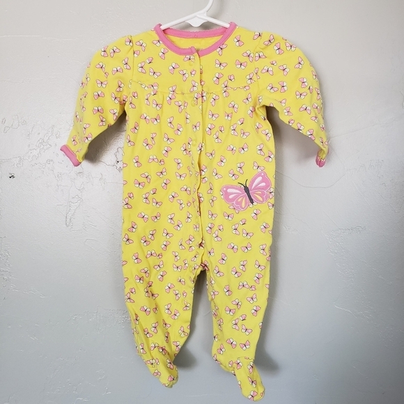 Just One You Carter's Baby Girl 6 Months One Piece Footie Yellow Pink Butterfly - Picture 1 of 7
